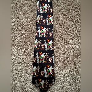 VTG Looney Tunes Neck Tie Mens Black 2002 Bugs Bunny Taz Marvin the Martian